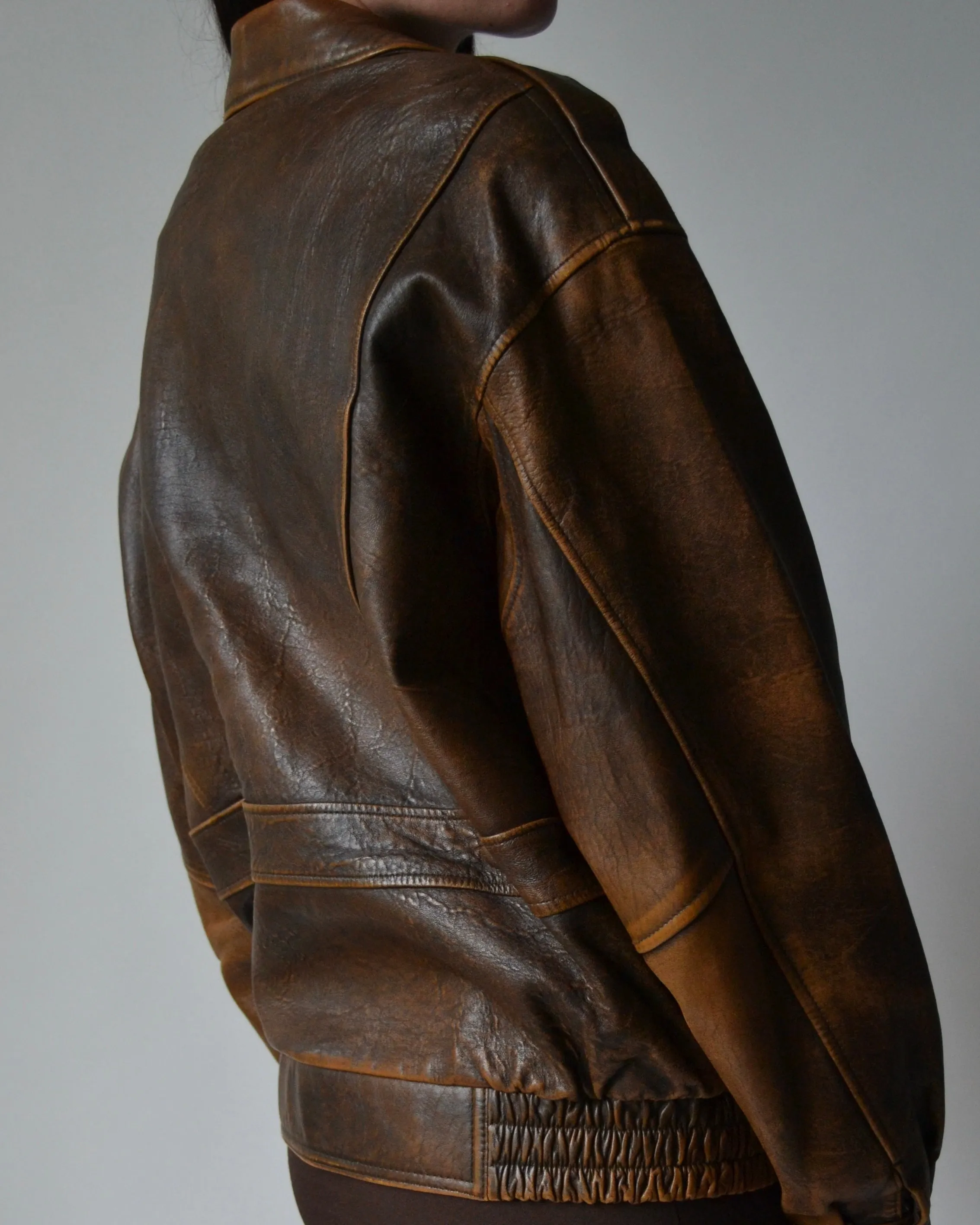 Vintage Brown Distressed Leather Bomber