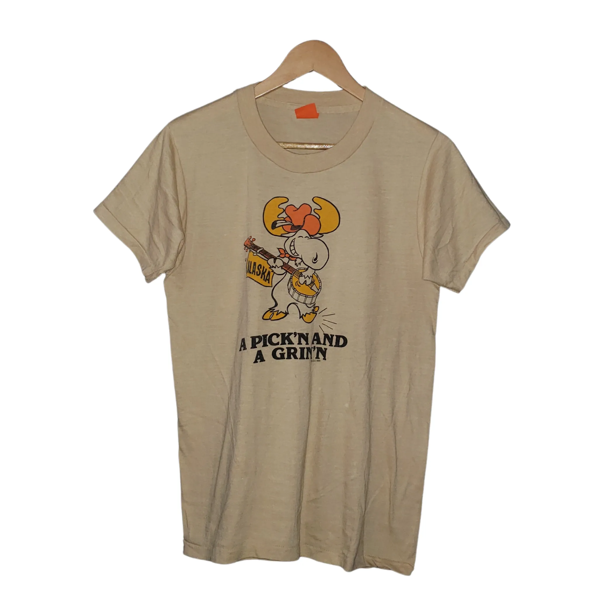 Vintage Pickin' & Grinnin' Alaska Moose Bluegrass 1981 T-Shirt Lg