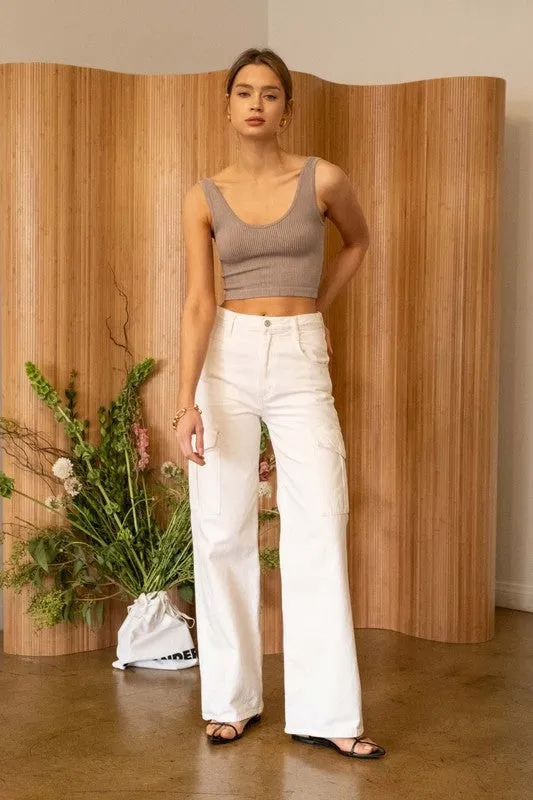 WASHED RIB KNIT SEAMLESS CROPPED TANK TOP