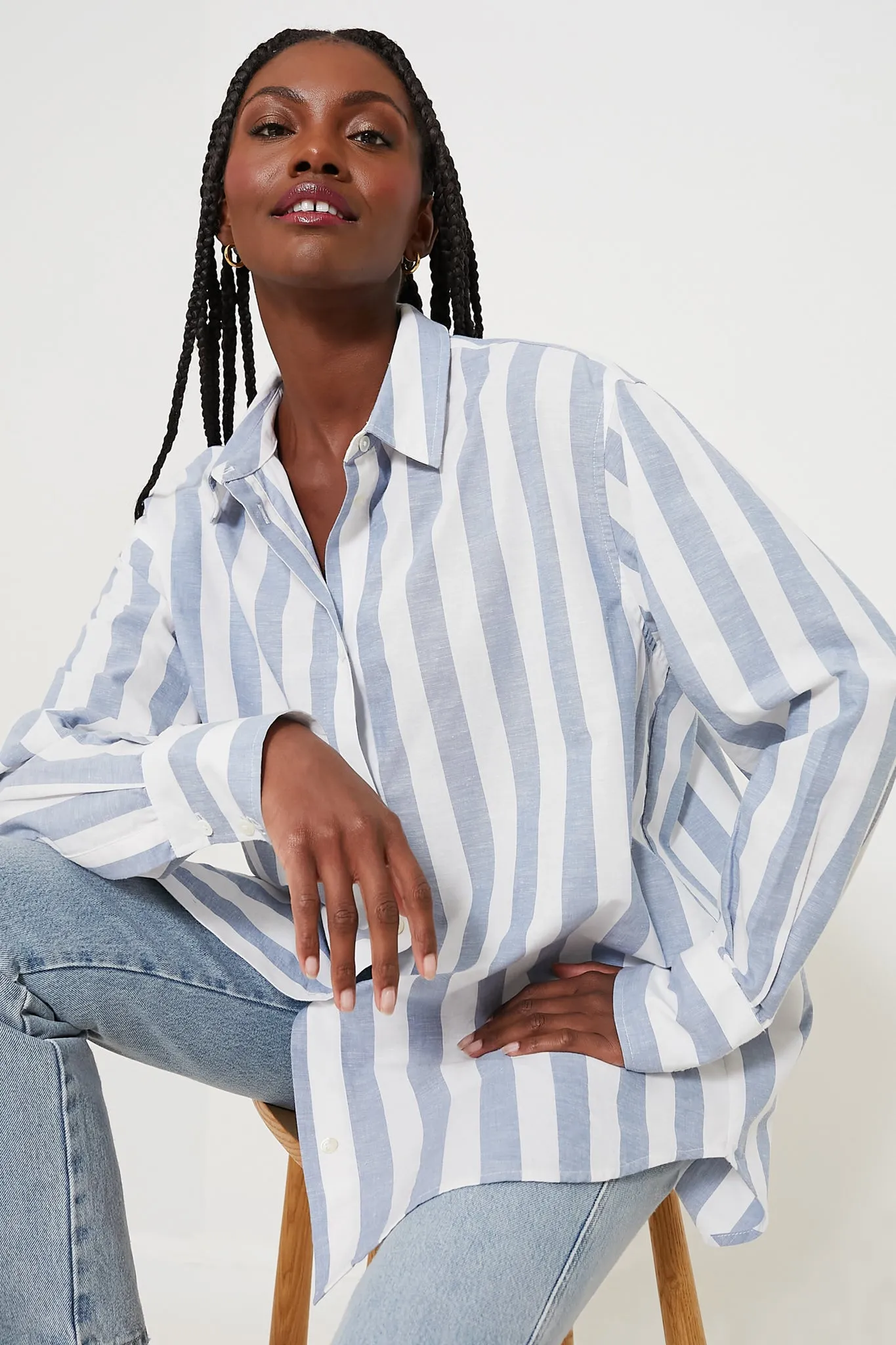 White and Blue Stripe Plaza Shirt