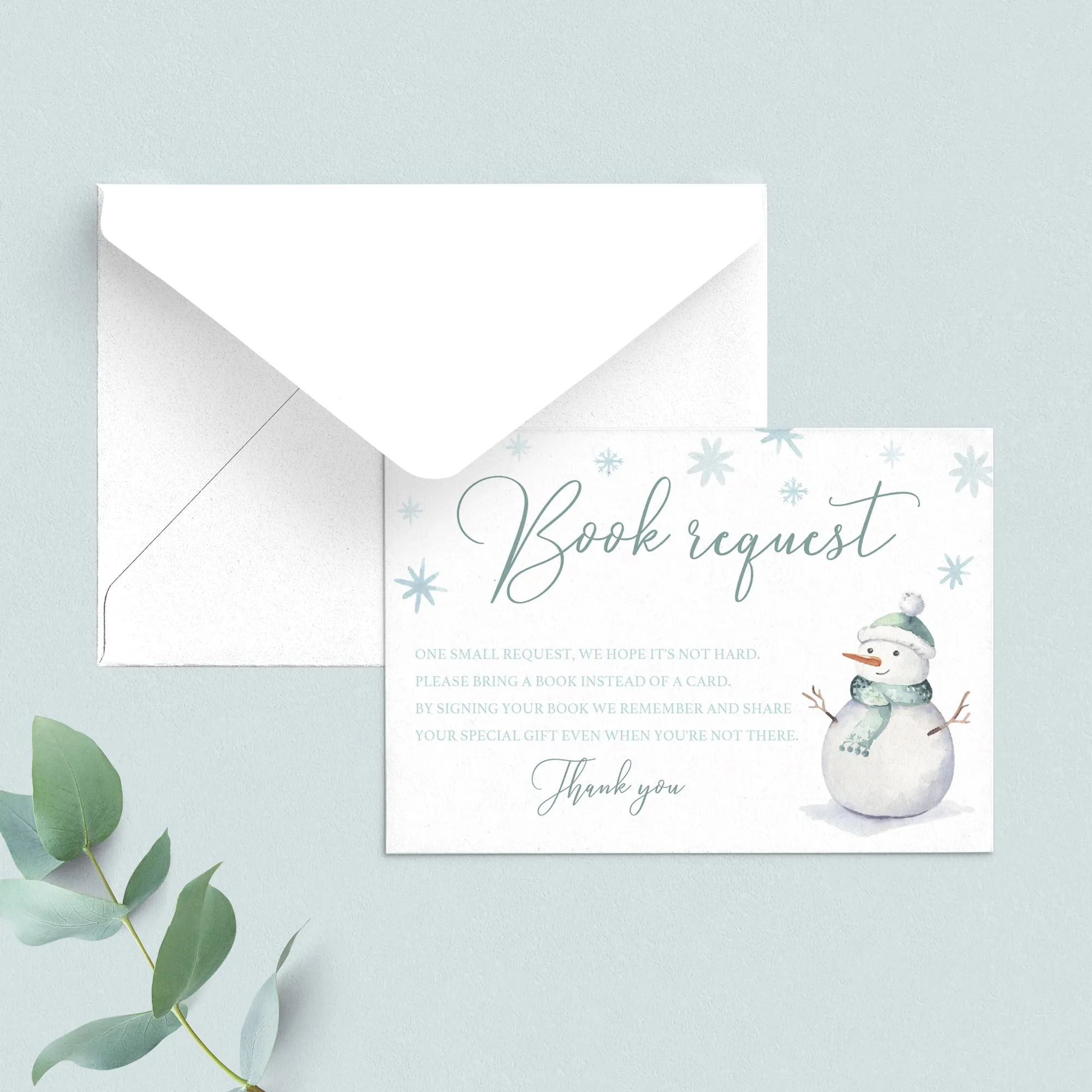 Winter Baby Shower Book Request Card Template with Snowmen
