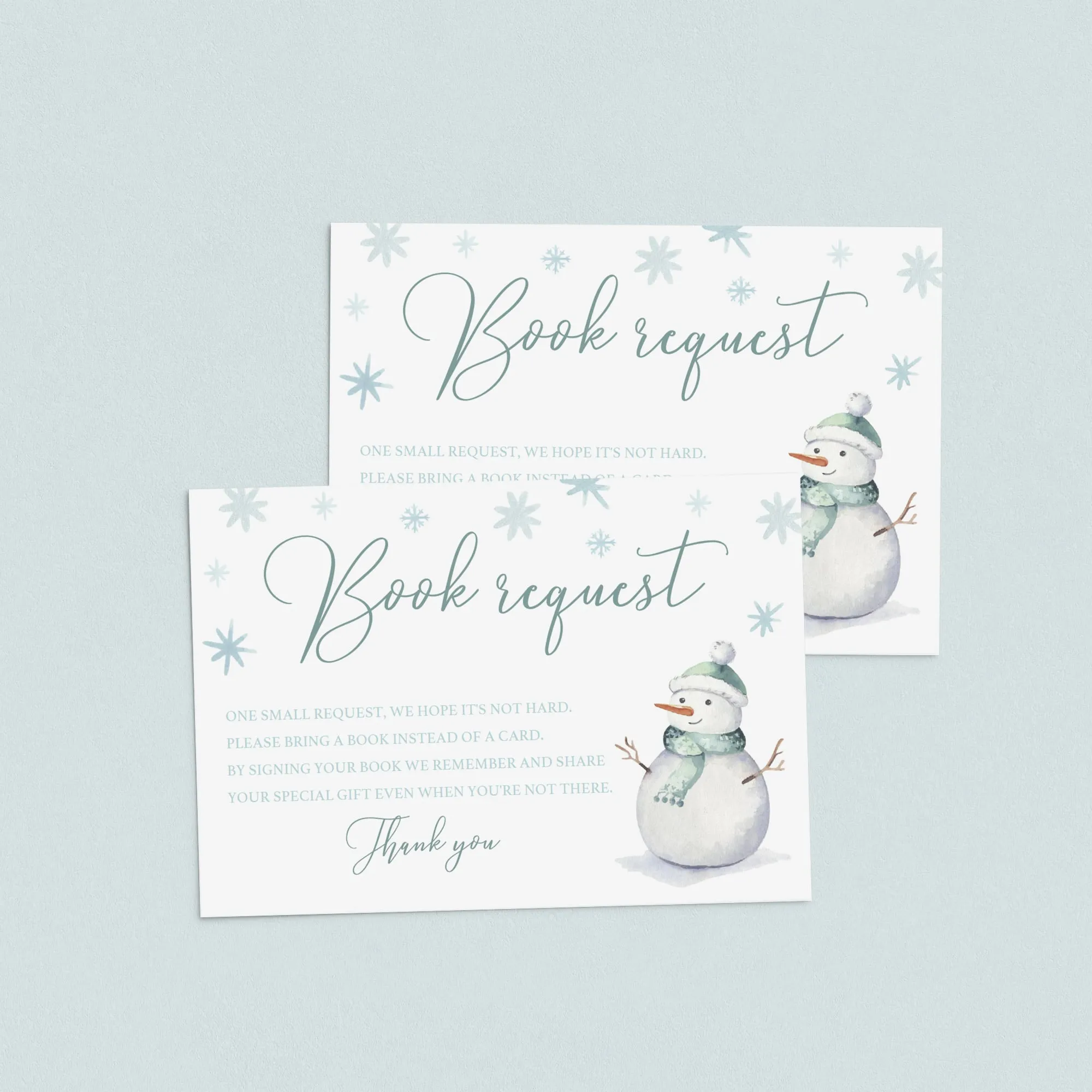Winter Baby Shower Book Request Card Template with Snowmen