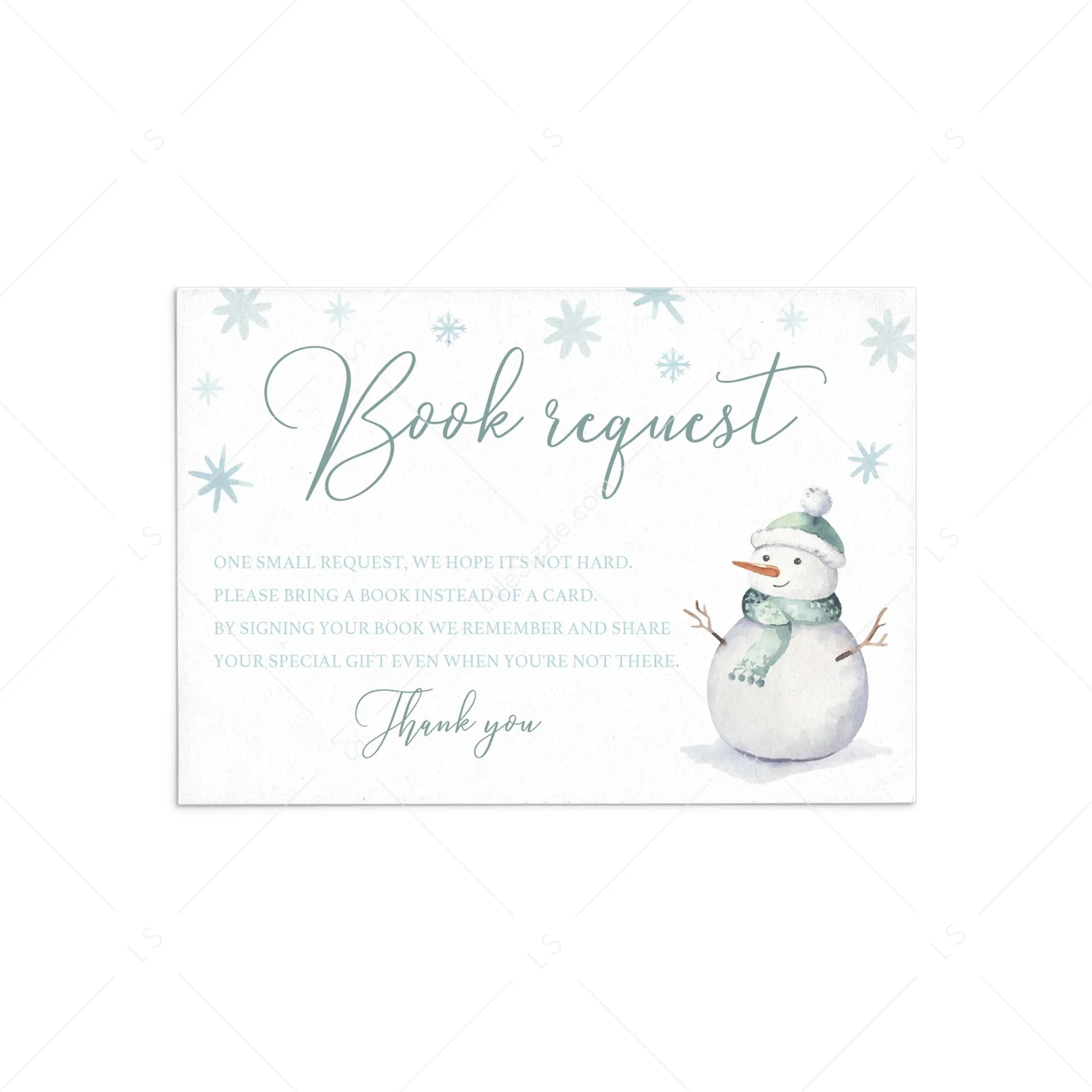 Winter Baby Shower Book Request Card Template with Snowmen