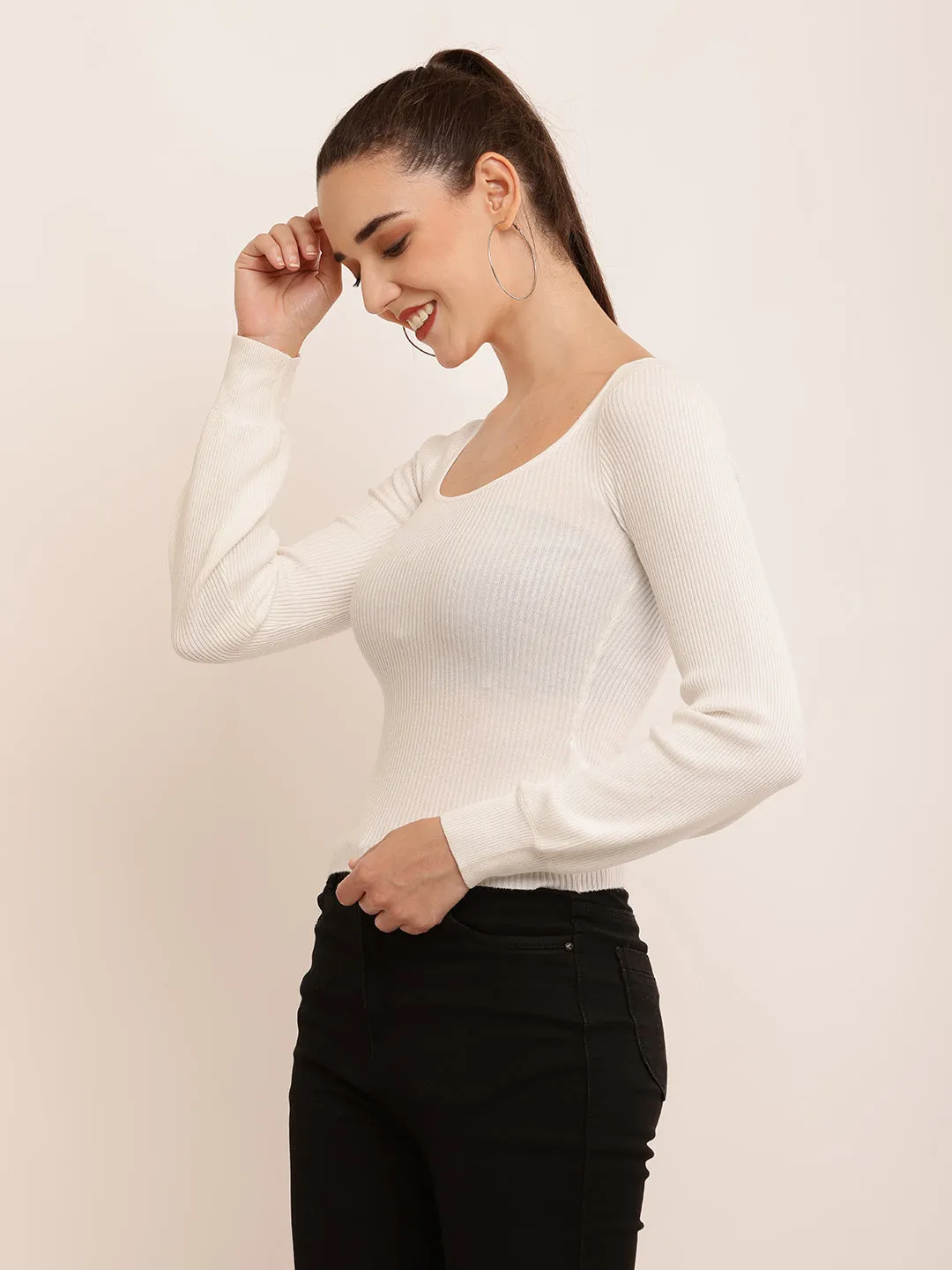 Women Ribbed Fitted Top