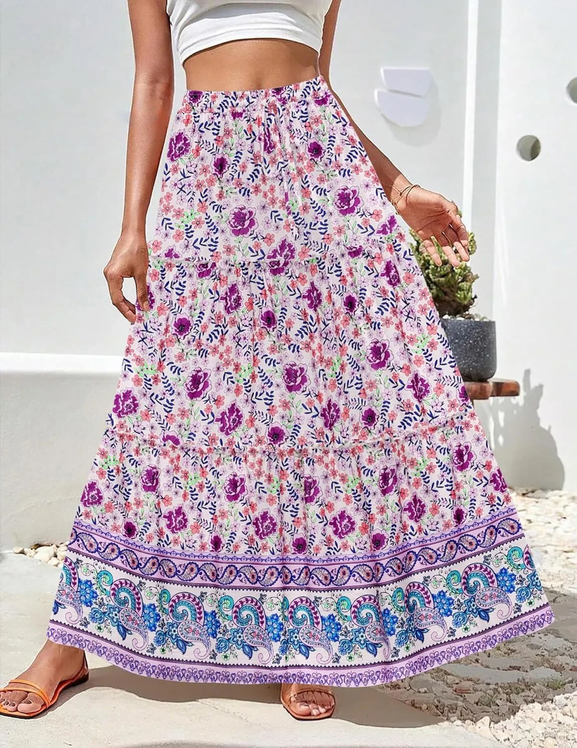 Zeagoo Womens Casual Maxi Skirts High Waist Boho Skirts